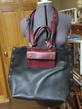 Dasein xl satchel/messenger bag top handle or crossbody detach strap studded